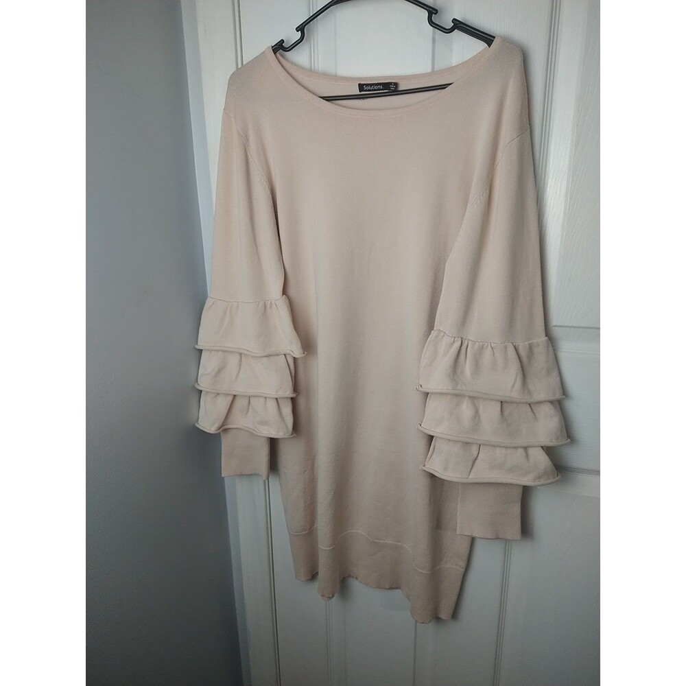 Solutions Woman XL Ruffle Rolled Sleeve Knit Knee Length Sweater Dress Peach